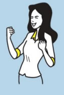 cartoon girl is so happy about getting a newsletter - she is delighted, and doing fist pumps